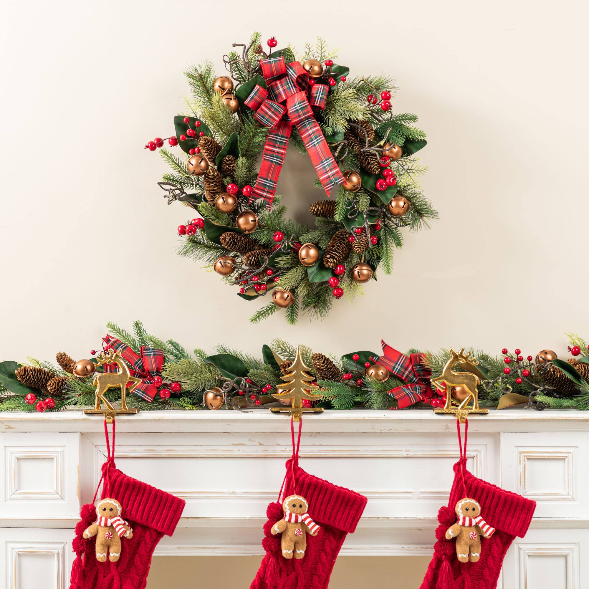 Glitzhome® 24"D Christmas Bell, Pinecone & Berry Bow Wreath
